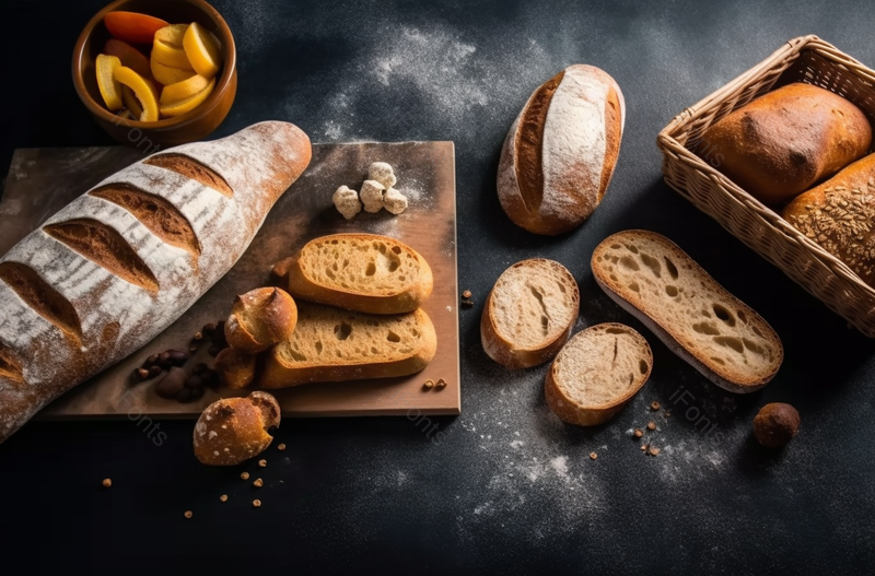 放在桌布上面刚刚烤好的全麦面包有长条的切片的圆形泡芙的图像摄影,高清,摄影图,摄影图片,图片大全,摄影图免费下载